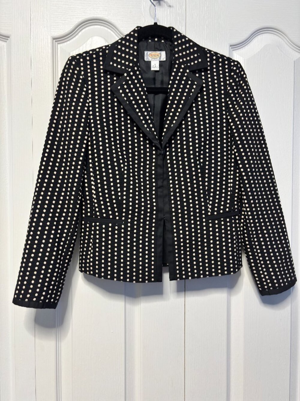 Talbots Petites Black Polka Dot Blazer Jacket Size 4